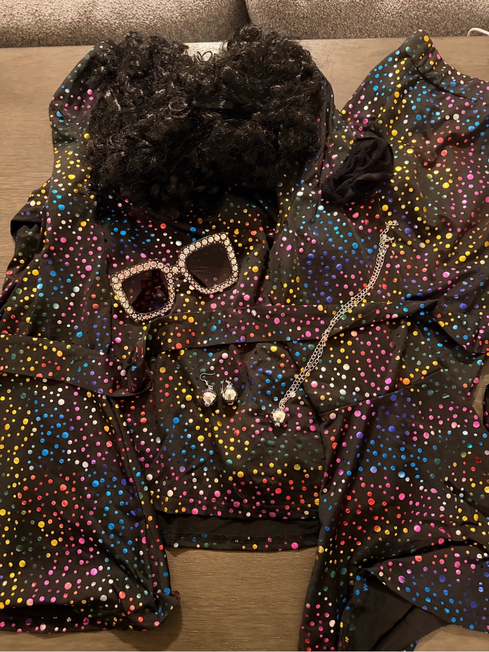 Spooktacular Creations 70s Disco Costume Rainbow Bell Bottoms Wig Accessories
